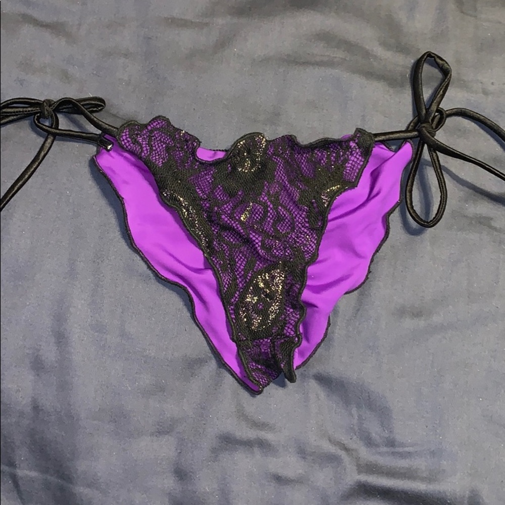 Purple and black lace bikini bottoms